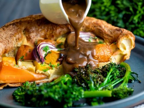 Root Veg & Pancetta Toad-in-the-Hole with Onion Gravy