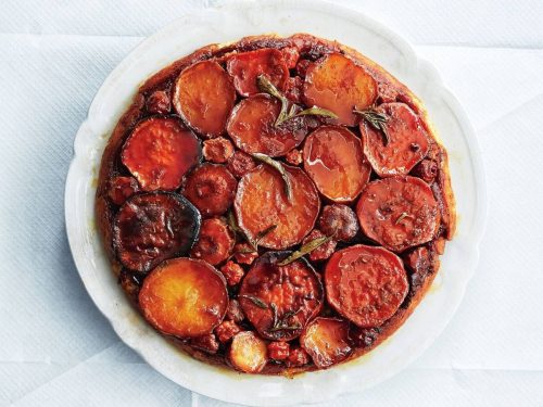 Root Vegetable Tatin with Candied Nuts & Blue Cheese