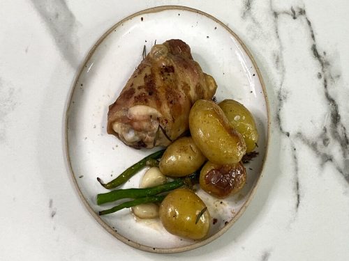 Rosemary Roast Chicken Thighs, New Potatoes, Asparagus & Garlic