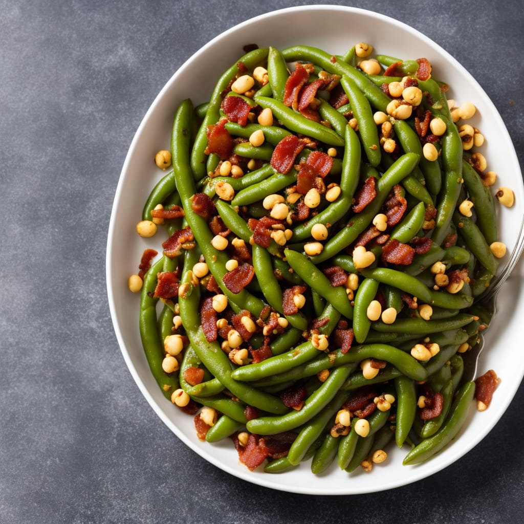 Runner beans with bacon & hazelnuts