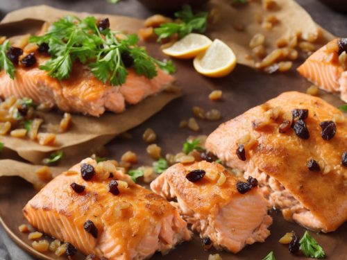 Salmon en croûte with ginger & raisins