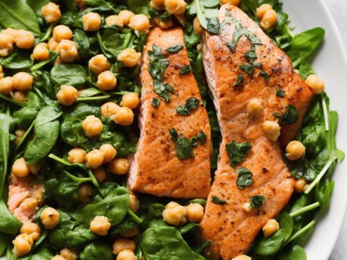 Salmon with Warm Chickpea, Pepper & Spinach Salad