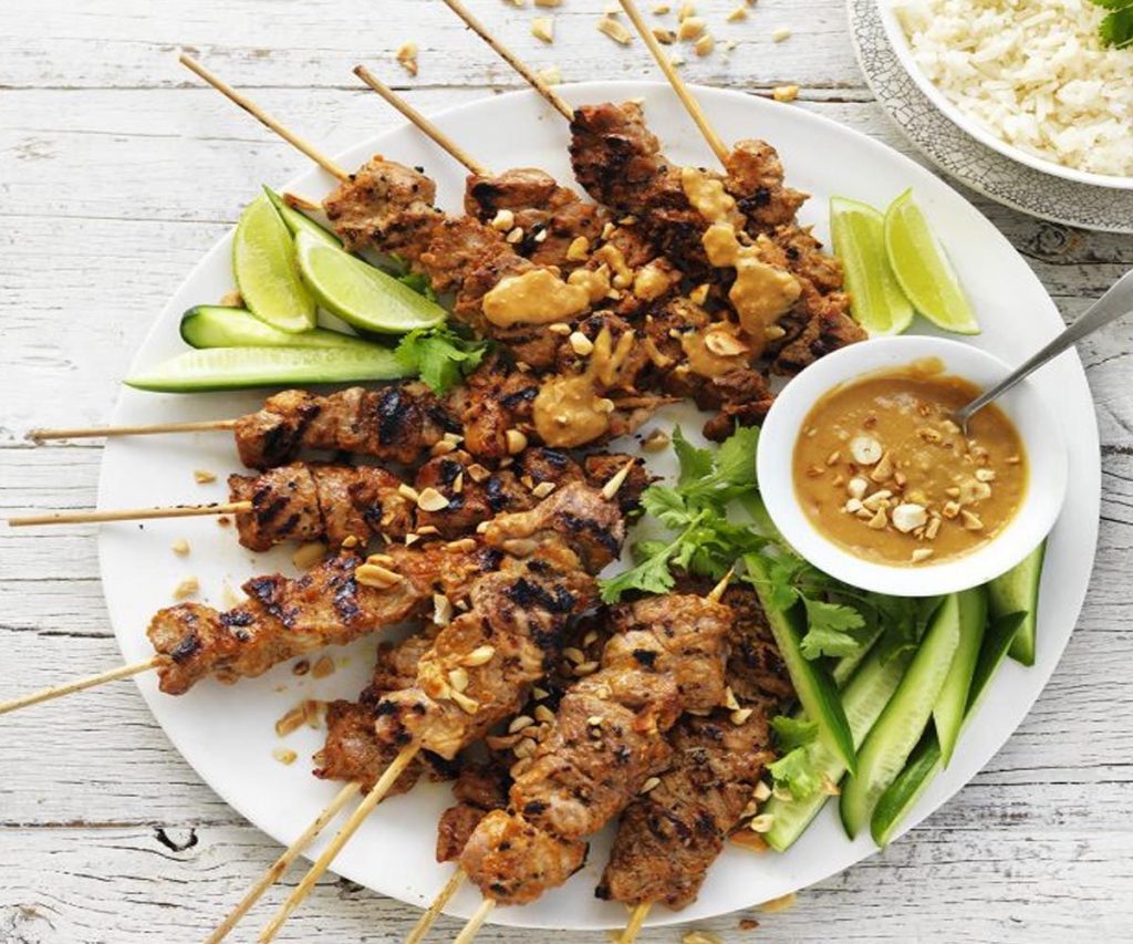 Satay Pork with Crunchy Apple Salad