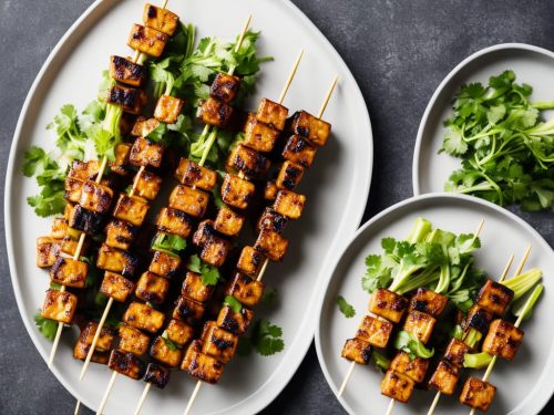 Satay Tofu Skewers with Garlic & Ginger Pak Choi