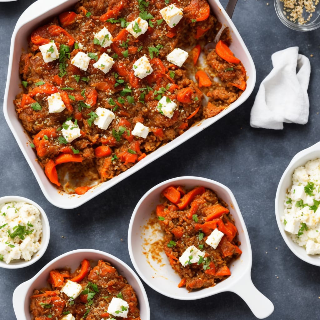 Saucy Meatball & Carrot Bake with Crispy Feta Crumbs