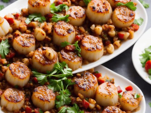 Scallops with chorizo & hazelnut picada