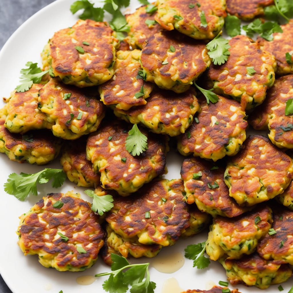 Sesame, halloumi & courgette fritters with chilli honey drizzle