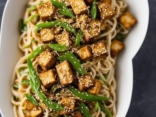 Sesame & spring onion stir-fried udon with crispy tofu