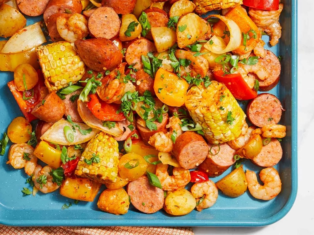 Sheet Pan Shrimp and Sausage Bake Recipe