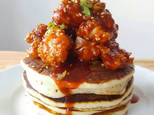 Shredded Sesame Chicken Pancakes with Spiced Plum Sauce