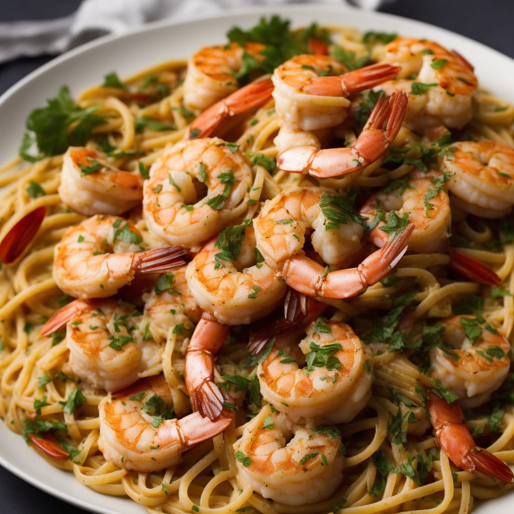 Shrimp Francese over Linguine