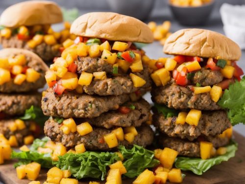 Skinny Thai Burgers with Sweet Potato Chips & Pineapple Salsa