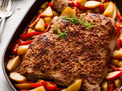 Slow-roast pork with apples & peppers