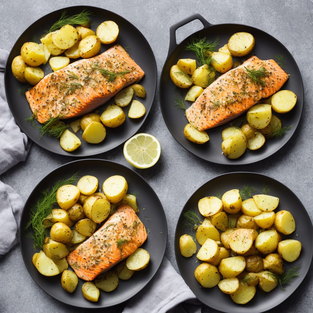 Slow-roasted salmon with potato salad & dill & mustard mayonnaise