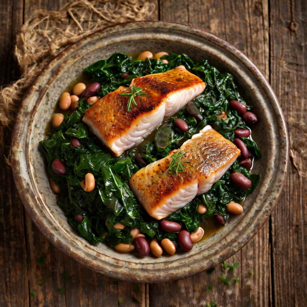 Smoky Hake, Beans & Greens