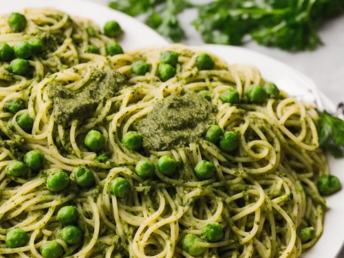 Spaghetti with Leeks, Peas & Pesto