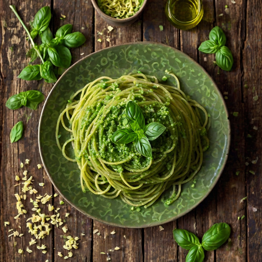 Spaghetti with Pea & Mint Pesto