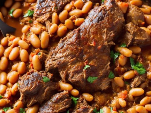 Spanish-style slow-cooked lamb shoulder & beans