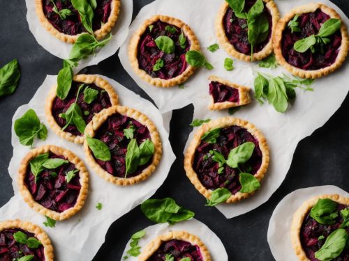 Spiced beetroot & feta tarts with tahini-dressed leaves