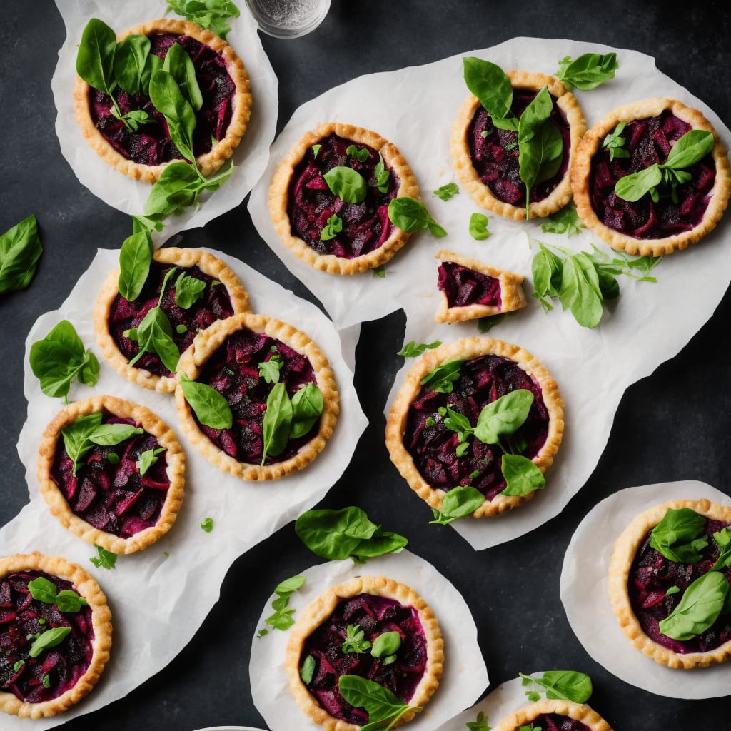 Spiced beetroot & feta tarts with tahini-dressed leaves