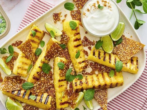 Spiced Grilled Pineapple with Maple Sesame Brittle