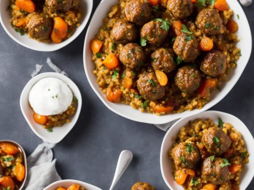 Spiced Lamb Meatballs, Roast Apricots & Fregula