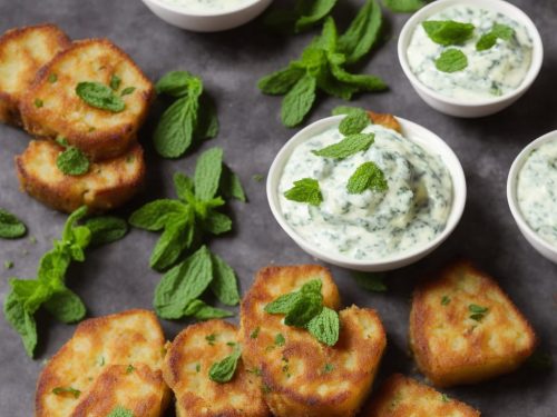 Spiced potato cake with mint raita