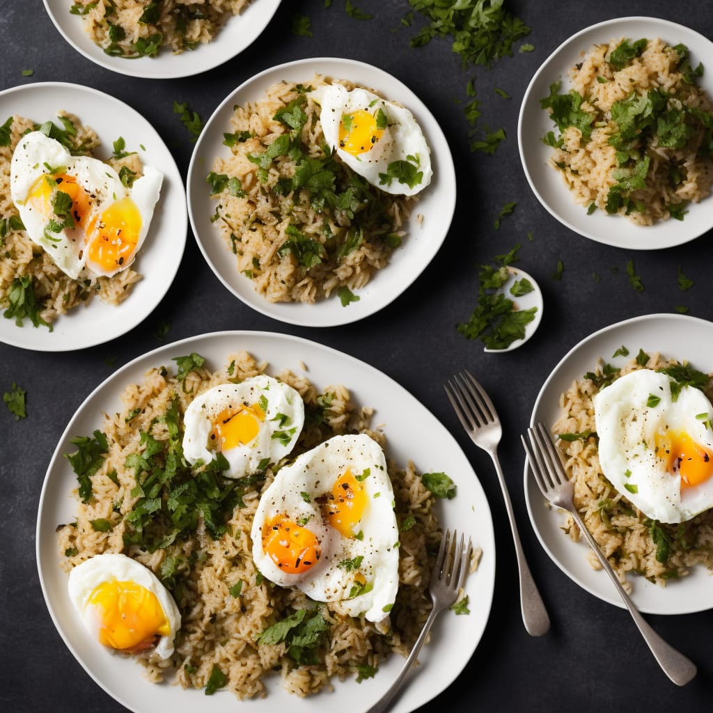 Spiced rice with kippers & poached eggs