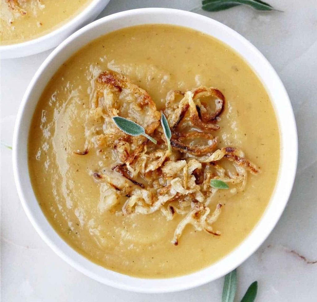 Spiced Root Soup with Crisp Spiced Onions