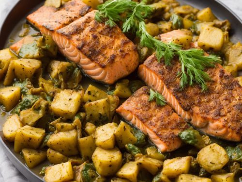 Spiced Salmon with Traybaked Sag Aloo