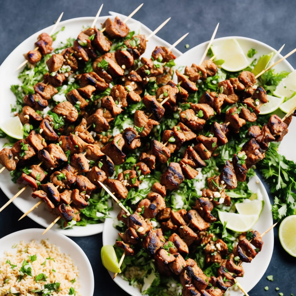 Spicy Lamb & Feta Skewers with Greek Brown Rice Salad