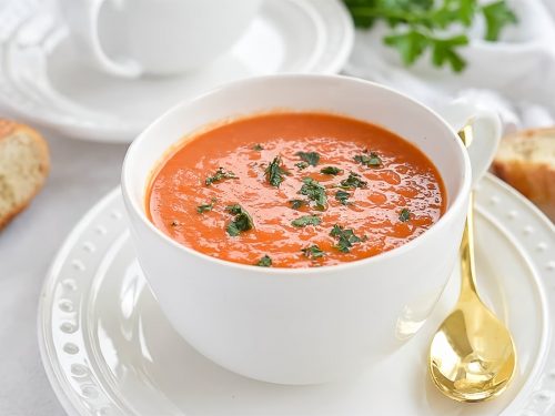 Spicy Pepper & Tomato Soup with Cucumber Yogurt