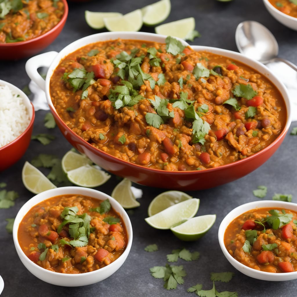 Spicy Red Lentil Chili with Guacamole & Rice