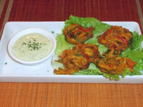 Spicy Squid Pakoras with Coconut Yogurt Dip