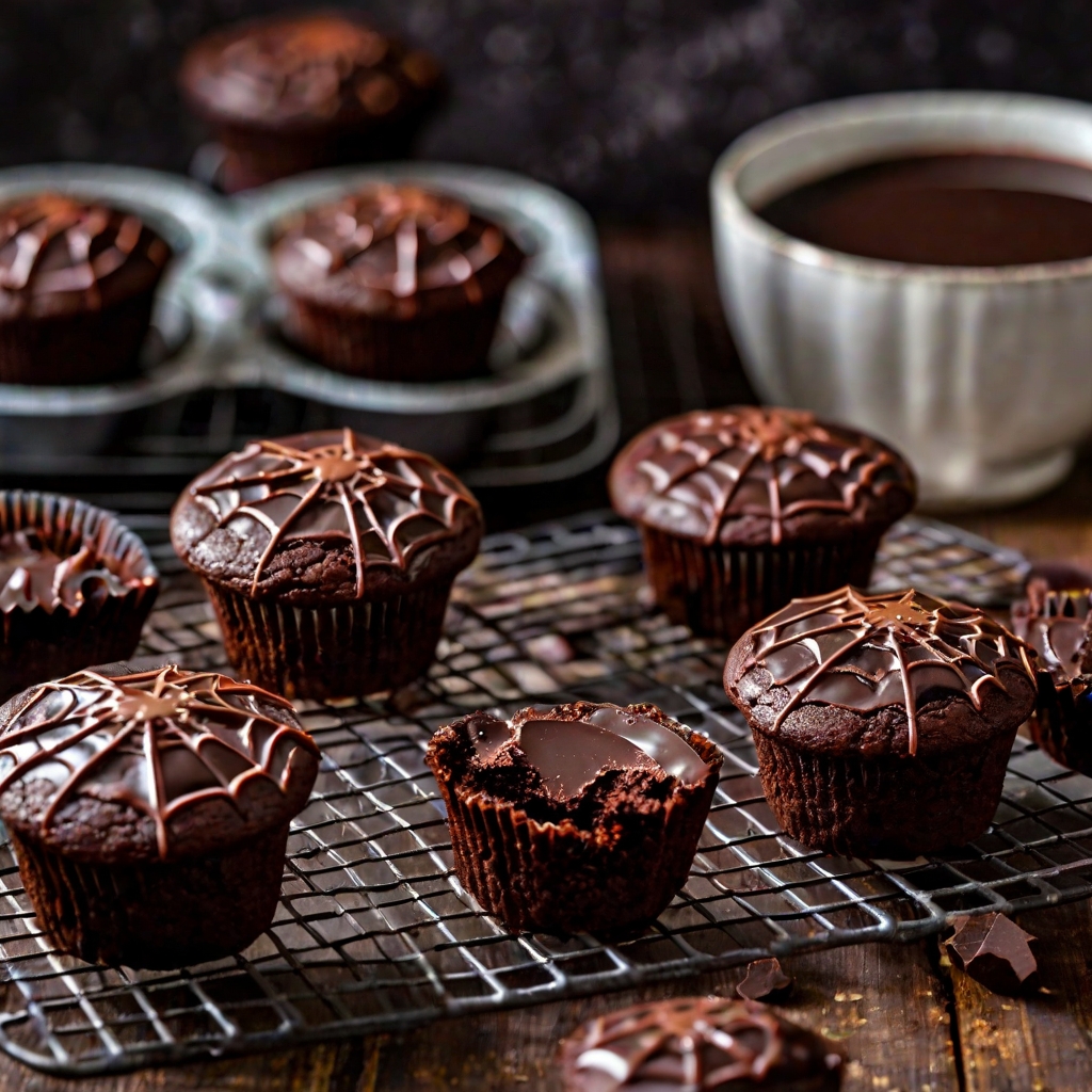 Spider Web Chocolate Fudge Muffins