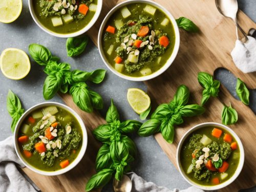 Spring Vegetable Soup with Basil Pesto