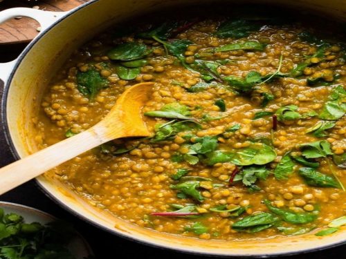 Squash, lentil & bean one-pot with fig raita