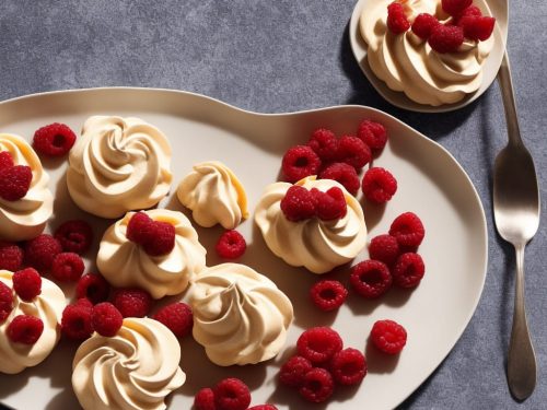 Star Anise Meringues with Mango Coulis & Raspberries