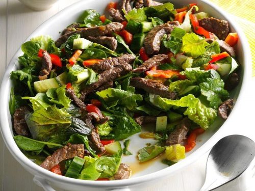 Steak Panzanella Salad with Roasted Lemons