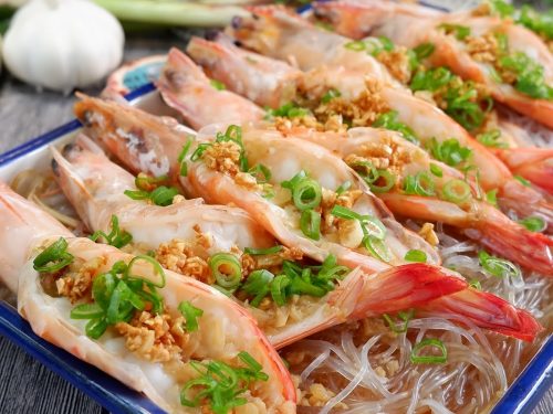 Steamed Garlic Prawns, Chinese Style