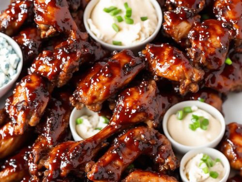 Sticky Bourbon BBQ Wings with Blue Cheese Dip