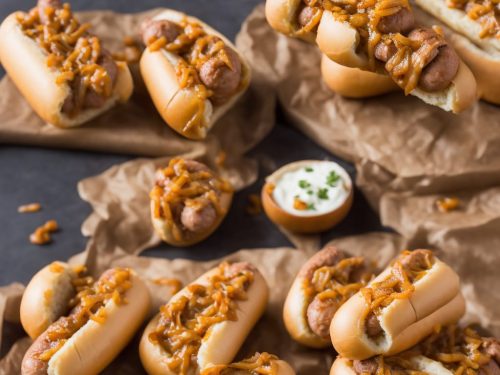 Sticky Cider Onion Hot Dogs