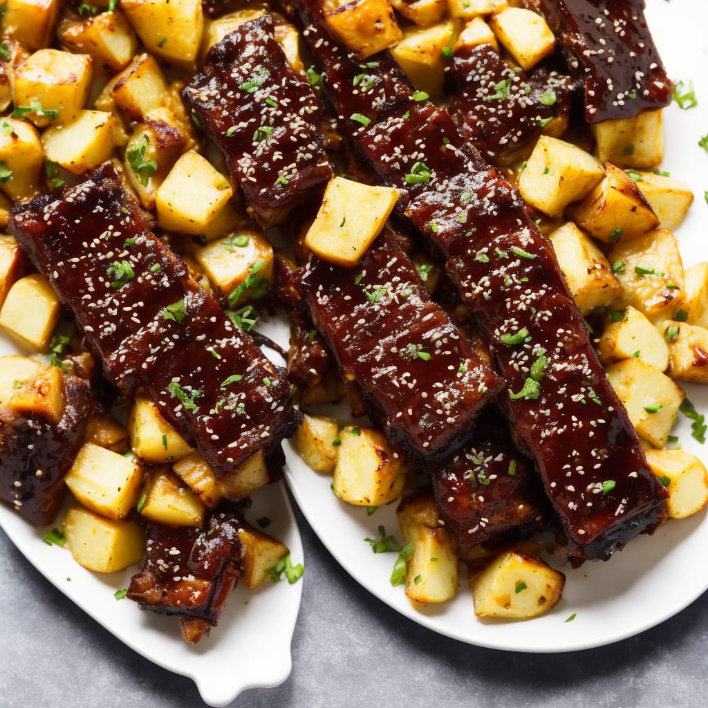 Sticky Ribs with Roast Potato Salad