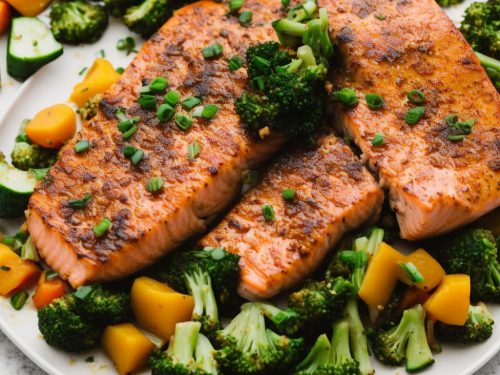 Sweet Mustard Salmon with Garlicky Veg