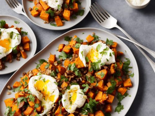 Sweet Potato & Sprout Hash with Poached Eggs