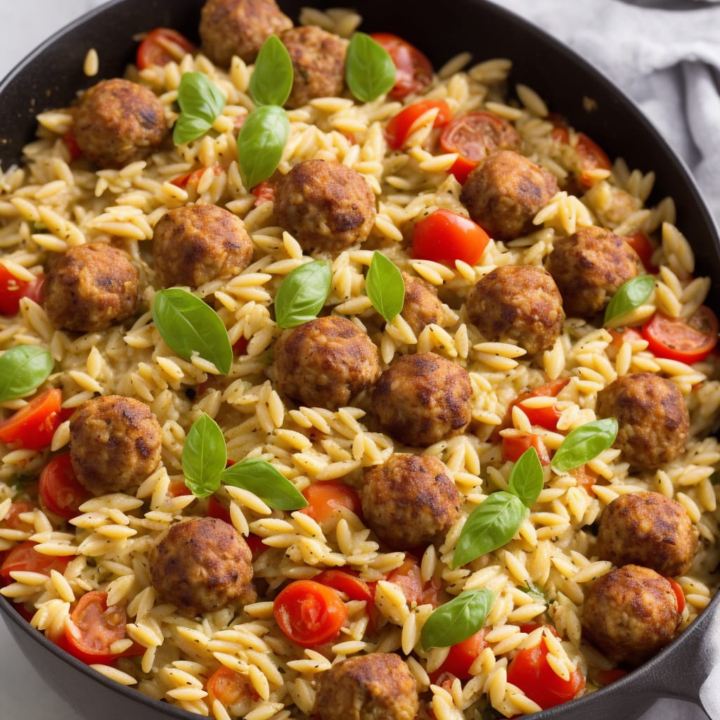 Tomato & Oregano Orzo with Koftas, Yogurt & Pul Biber Butter