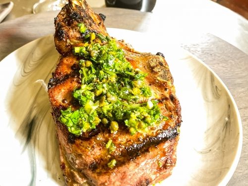 Veal Chops with Spinach & Green Pepper Salsa