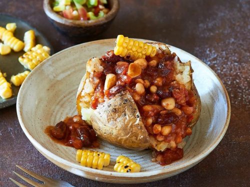 Vegan Three-Bean Chilli with Potato Jackets