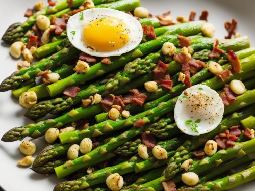 Warm Salad of Asparagus, Bacon, Duck Egg & Hazelnuts