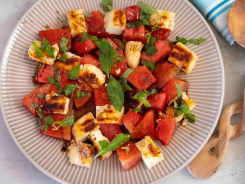 Watermelon & Herb Salad with Grilled Halloumi